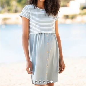 Sage Green & White Stripe Layered Maternity to Nursing Dress. NWT